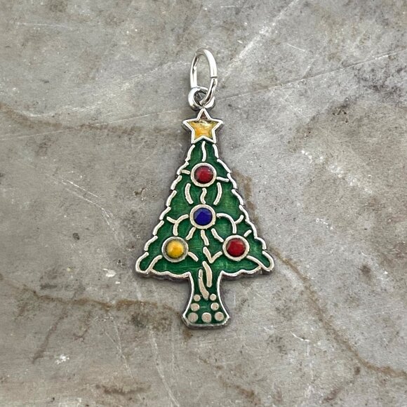 VTG Sterling Silver 925 Multicolored Enamel Christmas Tree Charm Pendant - Picture 1 of 16